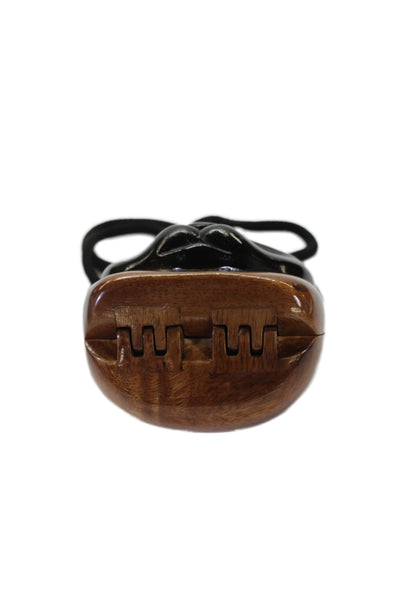 Timmy Woods Womens Handmade Wooden Cat Purse Handbag Brown