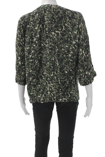 Joie Women Tunic Blouse Black Camouflage V-Neck 3/4 Sleeve Polyester Size M