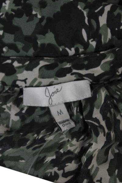 Joie Women Tunic Blouse Black Camouflage V-Neck 3/4 Sleeve Polyester Size M
