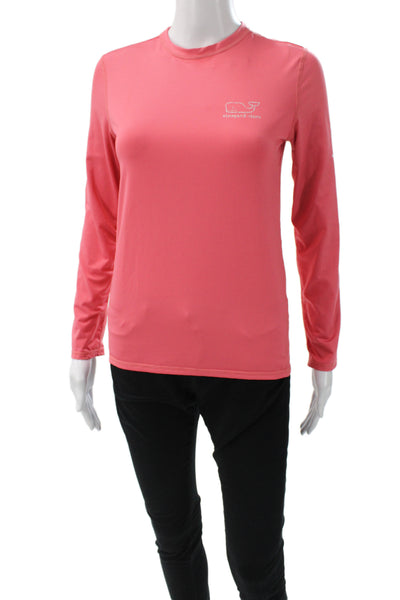 Vineyard Vines Women Jersey Graphic Pink Long Sleeve Crew T-Shirt Size M
