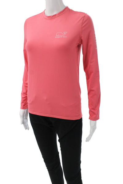 Vineyard Vines Women Jersey Graphic Pink Long Sleeve Crew T-Shirt Size M