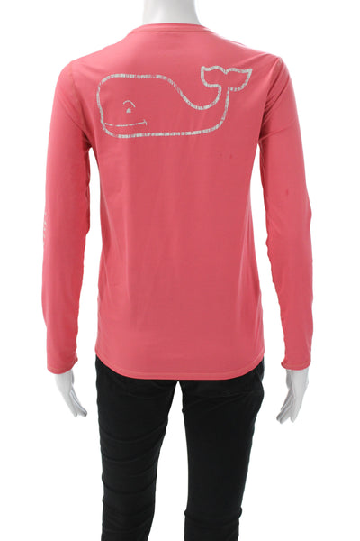 Vineyard Vines Women Jersey Graphic Pink Long Sleeve Crew T-Shirt Size M