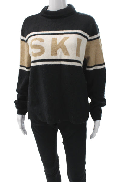 CeCe Unisex Black Mock Neck Ski Graphic Pullover Sweater Long Sleeve Size S