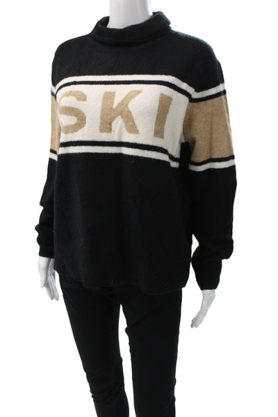 CeCe Unisex Black Mock Neck Ski Graphic Pullover Sweater Long Sleeve Size S