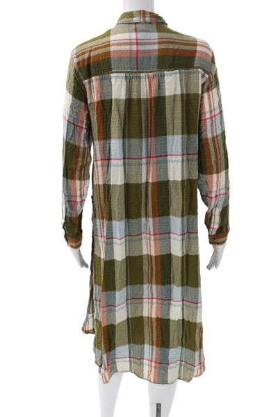 Pilcro Anthropologie Womens Shirt Dress Green Plaid Long Sleeve Size XS