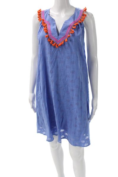 Vineyard Vines Women Kaftan Sundress Blue V Neck Sleeveless Short Dress Size M