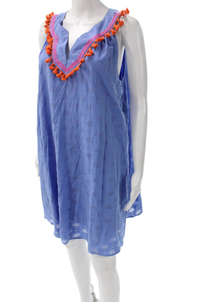 Vineyard Vines Women Kaftan Sundress Blue V Neck Sleeveless Short Dress Size M