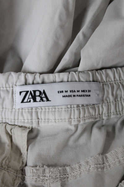 Zara Mens Jogger Sweatpants Beige Drawstring Cotton Nylon Size M