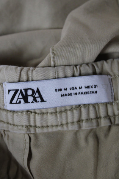 Zara Mens Jogger Khakis Beige Cotton Drawstring Solid Size M