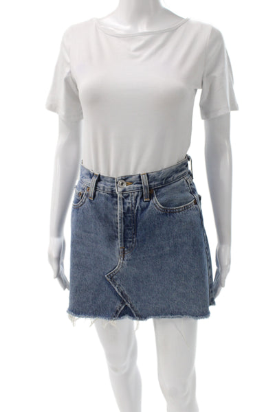 Re/Done Womens Mini A-Line Cotton Denim Skirt Blue Size 25