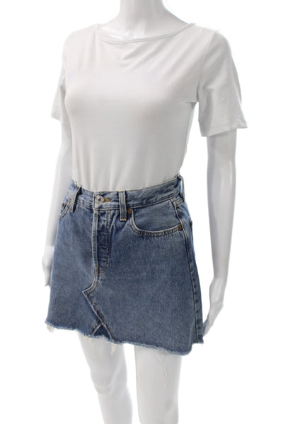 Re/Done Womens Mini A-Line Cotton Denim Skirt Blue Size 25