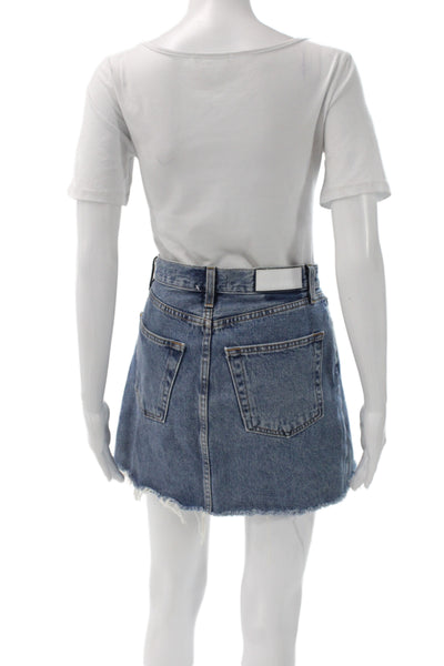 Re/Done Womens Mini A-Line Cotton Denim Skirt Blue Size 25