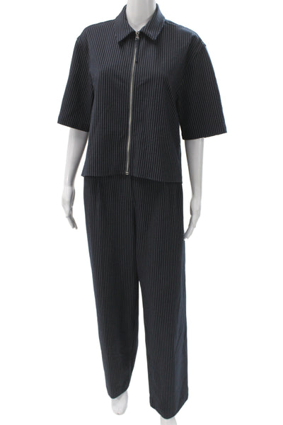 Rag & Bone Womens Striped Pleated Front Pant Suit Navy Blue Size Small/Medium