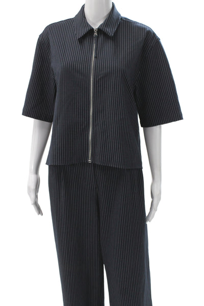 Rag & Bone Womens Striped Pleated Front Pant Suit Navy Blue Size Small/Medium