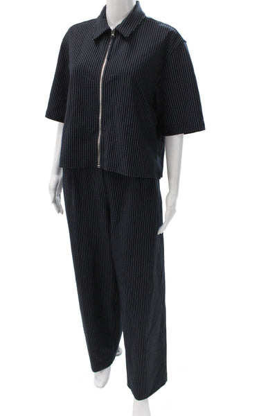 Rag & Bone Womens Striped Pleated Front Pant Suit Navy Blue Size Small/Medium