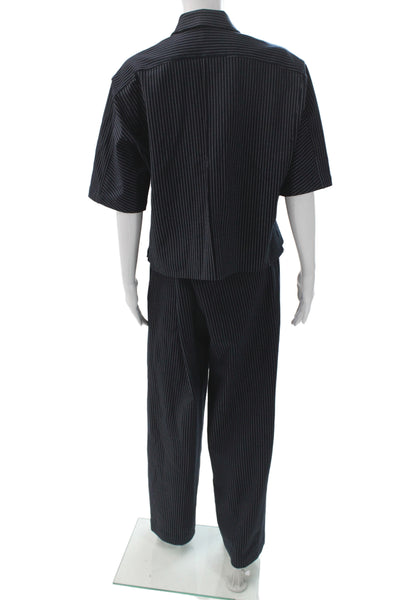 Rag & Bone Womens Striped Pleated Front Pant Suit Navy Blue Size Small/Medium