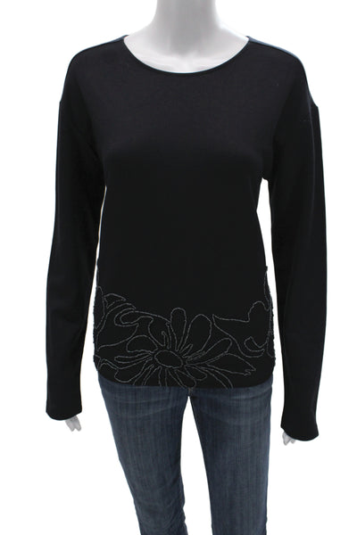 Gerry Weber Womens Basic Jersey Floral Round Neck Long Sleeve Top Black Size 8
