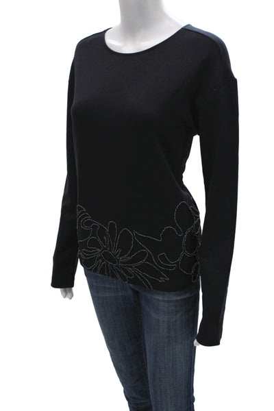 Gerry Weber Womens Basic Jersey Floral Round Neck Long Sleeve Top Black Size 8
