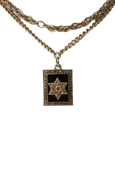 Harry Iskin Womens 10K GF Marcasite Star of David Pendant + Gold Tone Chain 14"