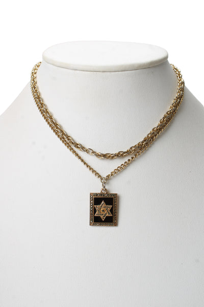 Harry Iskin Womens 10K GF Marcasite Star of David Pendant + Gold Tone Chain 14"