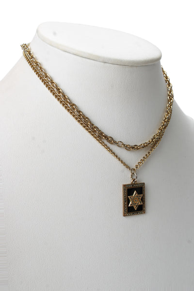 Harry Iskin Womens 10K GF Marcasite Star of David Pendant + Gold Tone Chain 14"
