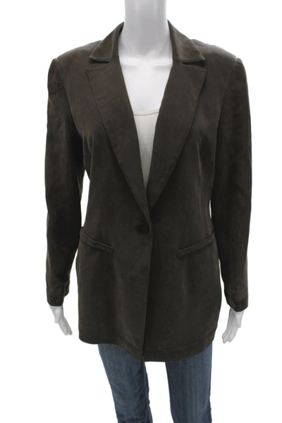 Dana Buchman Women Silk Blazer Brown Collared Button Long Sleeve Solid Size 10