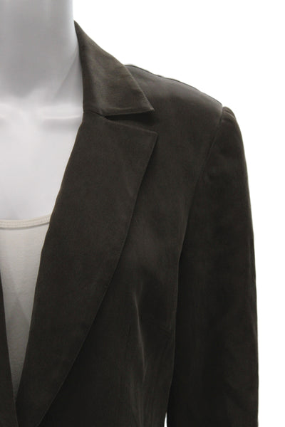 Dana Buchman Women Silk Blazer Brown Collared Button Long Sleeve Solid Size 10