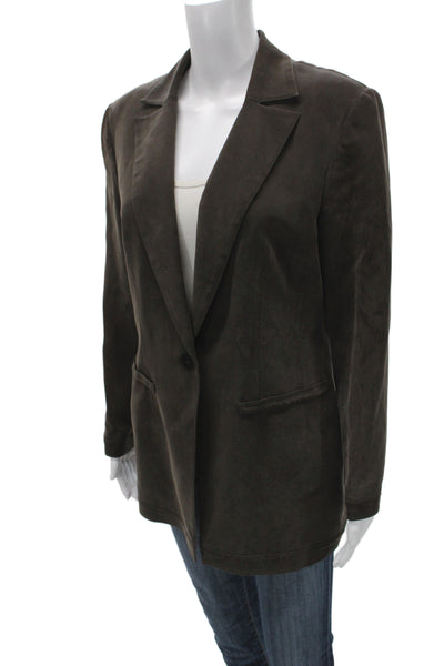 Dana Buchman Women Silk Blazer Brown Collared Button Long Sleeve Solid Size 10