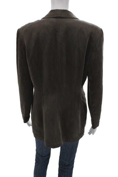 Dana Buchman Women Silk Blazer Brown Collared Button Long Sleeve Solid Size 10