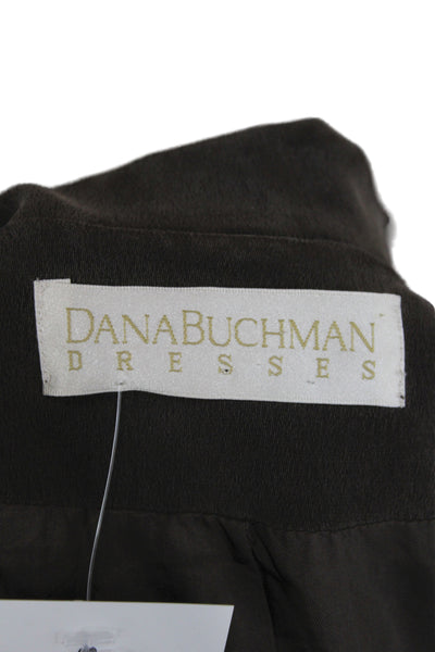 Dana Buchman Women Silk Blazer Brown Collared Button Long Sleeve Solid Size 10