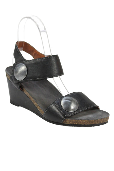 Taos Footwear Womens Wedge Heel Leather Ankle Strap Sandals Black Size 37