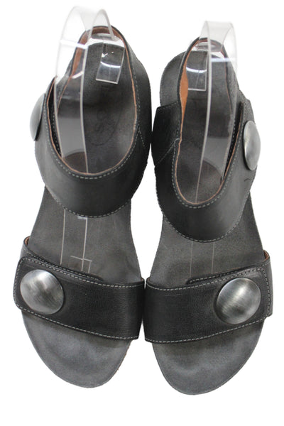 Taos Footwear Womens Wedge Heel Leather Ankle Strap Sandals Black Size 37