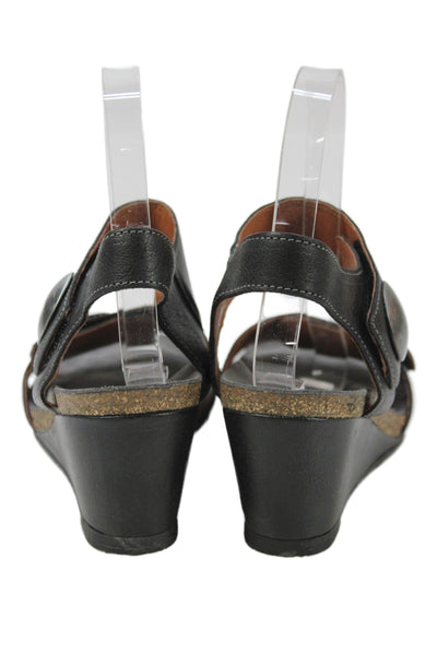 Taos Footwear Womens Wedge Heel Leather Ankle Strap Sandals Black Size 37