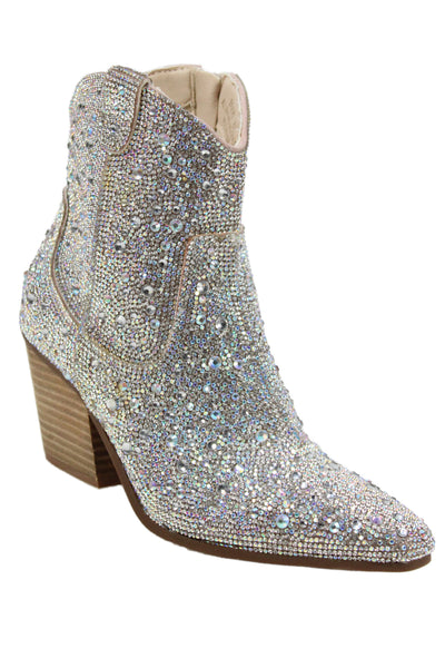 Cushionaire Womens Side Zip Block Heel Crystal Booties White Size 6