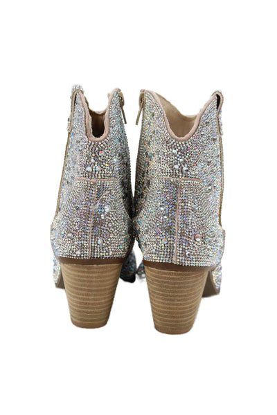 Cushionaire Womens Side Zip Block Heel Crystal Booties White Size 6