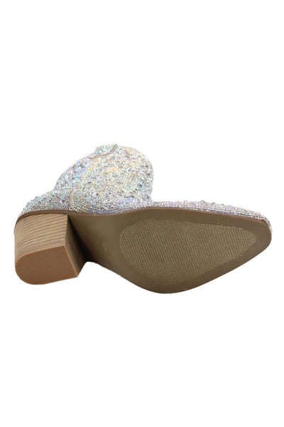 Cushionaire Womens Side Zip Block Heel Crystal Booties White Size 6