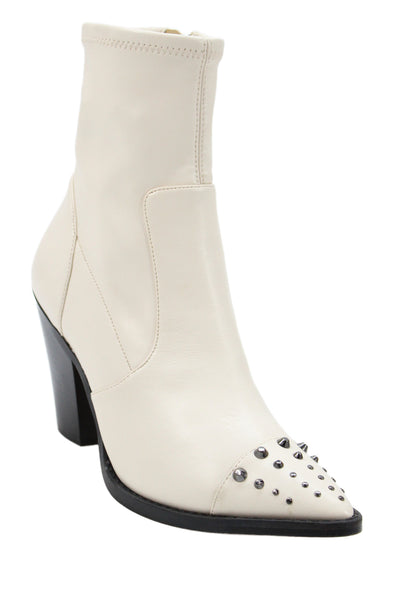 Michael Michael Kors Womens Block Heel Studded Cap Toe Booties White Size 5.5M