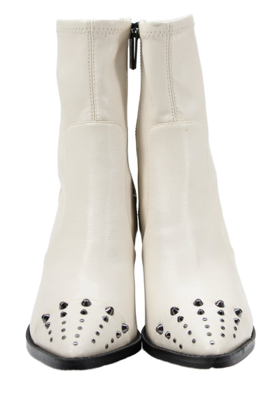 Michael Michael Kors Womens Block Heel Studded Cap Toe Booties White Size 5.5M