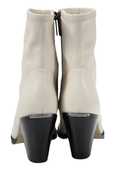 Michael Michael Kors Womens Block Heel Studded Cap Toe Booties White Size 5.5M