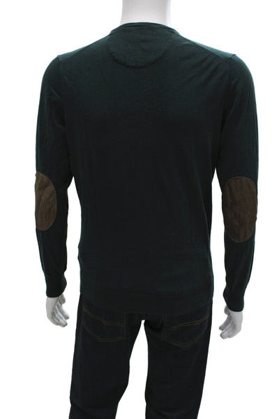 Massimo Dutti Mens Pullover Green V-Neck Cotton Silk Cashmere Size L