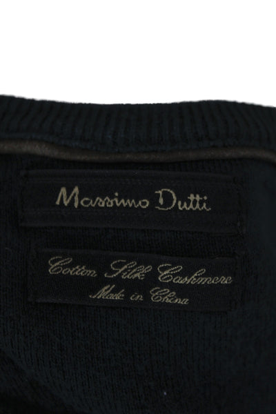 Massimo Dutti Mens Pullover Green V-Neck Cotton Silk Cashmere Size L