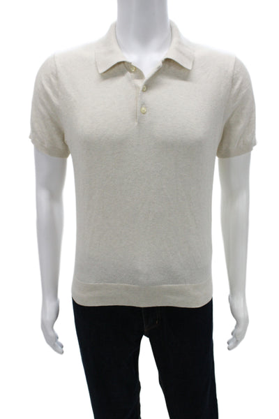 J Crew Mens Classic Collared Short Sleeve Cotton Polo Beige Button Size S