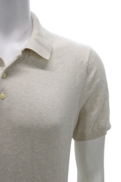 J Crew Mens Classic Collared Short Sleeve Cotton Polo Beige Button Size S