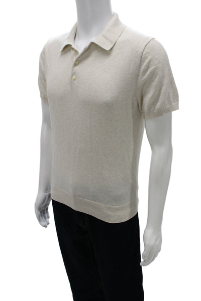 J Crew Mens Classic Collared Short Sleeve Cotton Polo Beige Button Size S