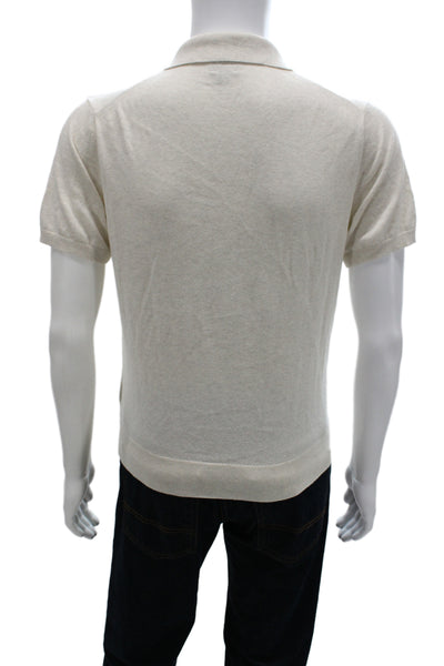 J Crew Mens Classic Collared Short Sleeve Cotton Polo Beige Button Size S