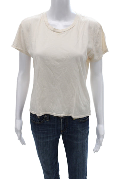 Perfect White Tee Womens Basic Crew Neck Short Sleeve Beige 100% Cotton Size XS