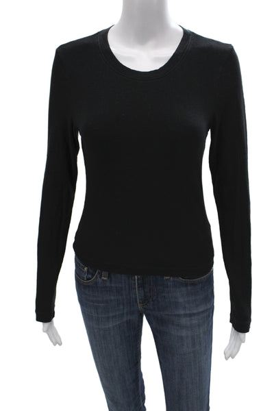 James Perse Womens Basic Crew Neck Black Supima Long Sleeve T-Shirt Size 2