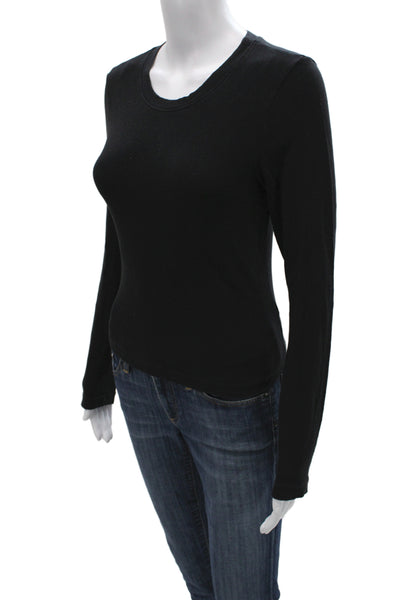 James Perse Womens Basic Crew Neck Black Supima Long Sleeve T-Shirt Size 2