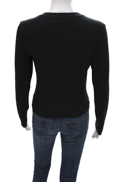 James Perse Womens Basic Crew Neck Black Supima Long Sleeve T-Shirt Size 2