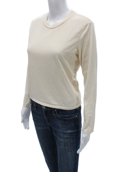 Perfect White Tee Women Basic Long Sleeve Crewneck T-Shirt Beige Supima Size M
